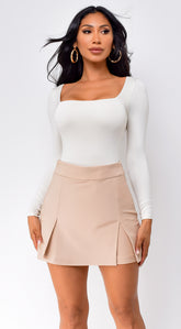 Jona Square Neck Long Sleeve Bodysuit - Cream